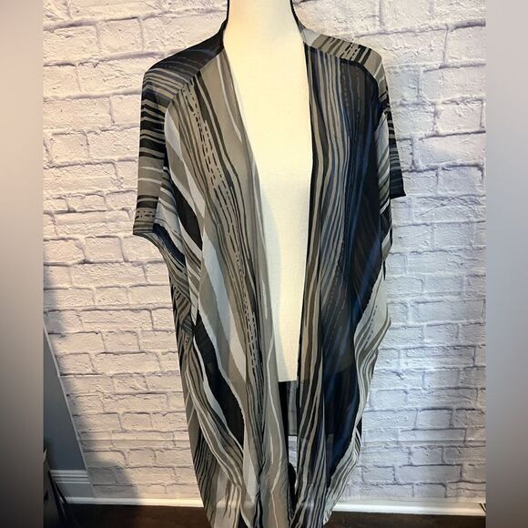 Black, Navy, and Gray Striped Kimono - Picture 1 of 4